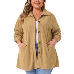 Plus Size Long Sleeve Button Down Blouses Loose Shacket Jacket Khaki